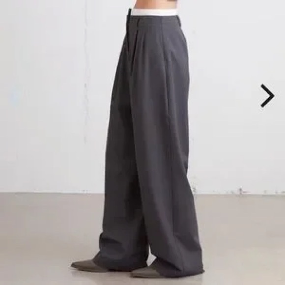 Grey Oak+Fort Wide Leg Trousers With White double Waist - Picture 2 of 6